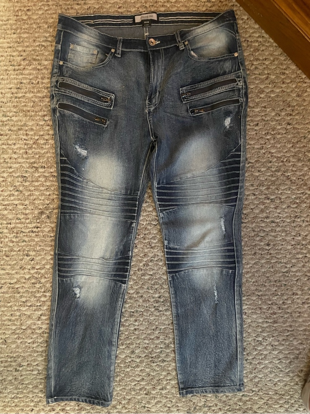White Tag Premium Denim Men's Jeans 38x30 Blue Dark Wash Contrast Stitch Y2